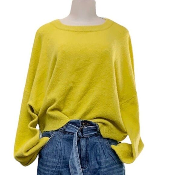 Lumiere Neon Yellow Balloon Sleeve Fuzzy Crewneck Sweater Size Large - Picture 1 of 8